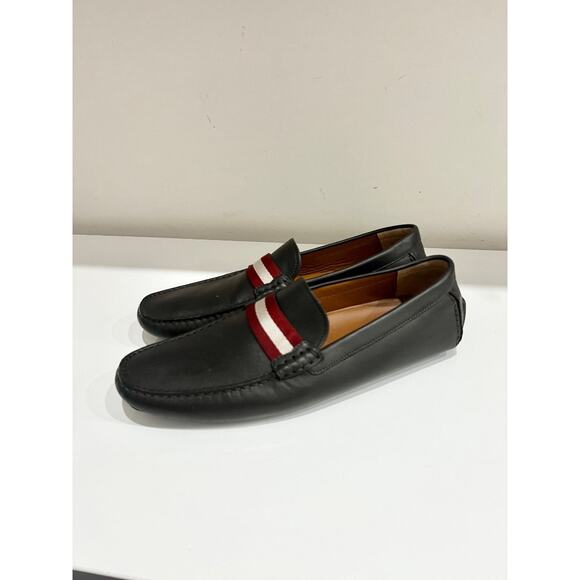 Bally Perthy Leather Loafers Brown w/ Red and White Stripe Men\'s Size 11.5 main image 5